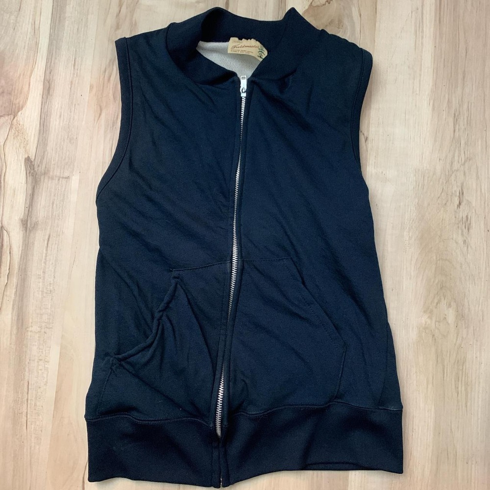 Vintage Sears Fieldmaster Navy Blue Zip Up Vest Sleeveless 1960s Small